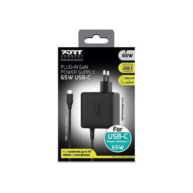 Cargador de pared USB-C PORT DESIGNS GaN2 65W Power Delivery Negro