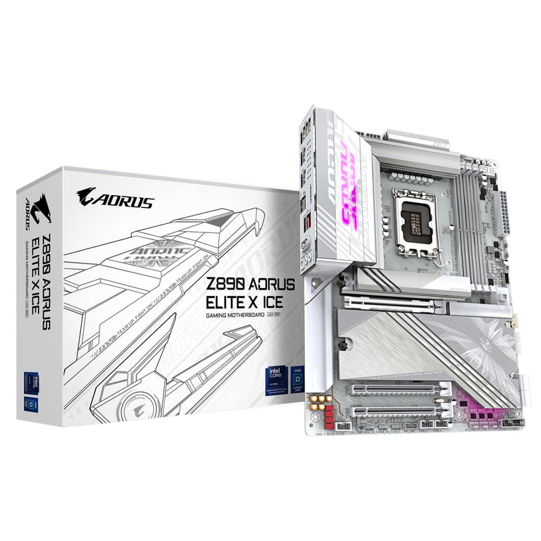 GIGABYTE Carte mère Z890 AORUS ELITE X ICE - Prend en charge les processeurs Intel Core Ultra (Série 2), VRM à 16+1+2 phases, jusqu'à 9500MHz DDR5 (OC), 1xPCIe 5.0 + 4xPCIe 4.0, Wi-Fi 7, LAN 2.5GbE, Thunderbolt 4 - Neuf