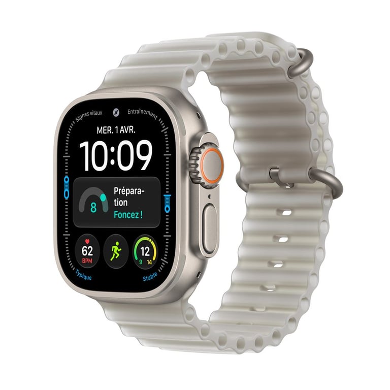 Apple Watch Ultra 4 GPS + Cellular 49 mm Boîtier en Naturel avec Bracelet Océan translucide - vue 3