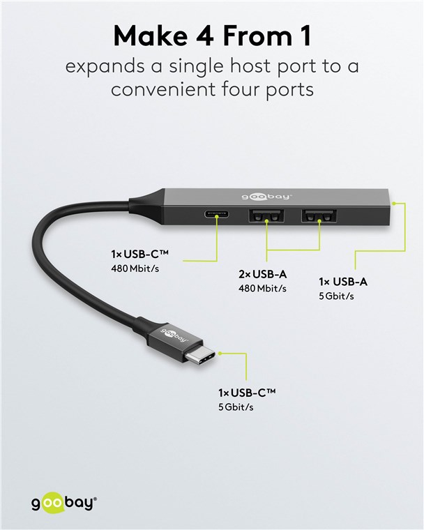Goobay Hub Slim USB C vers 4 ports USB - vue 2