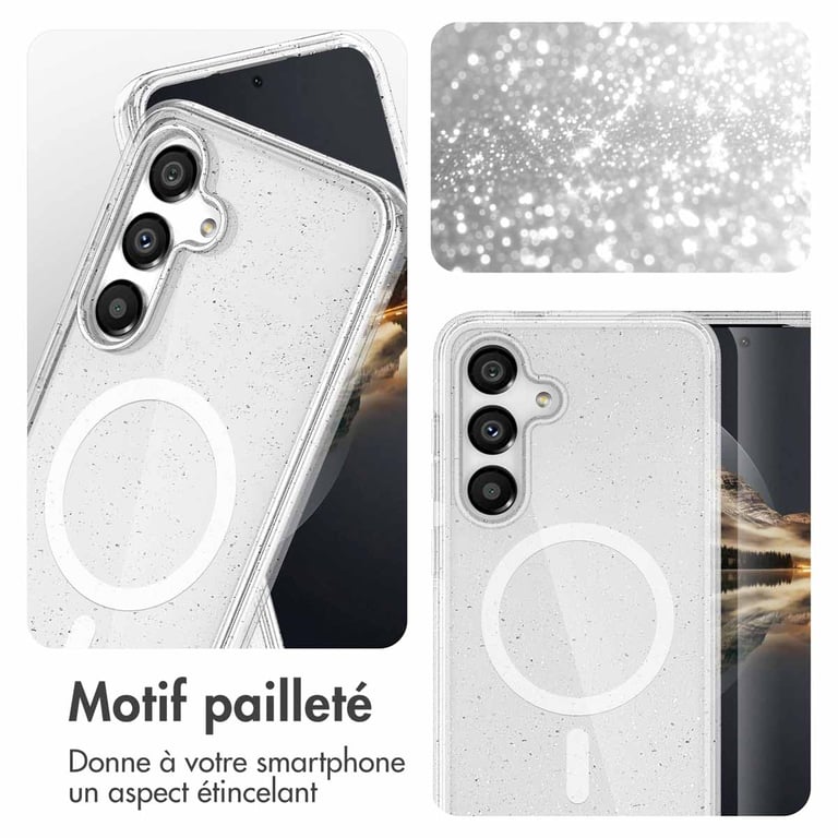 imoshion Coque Sparkle avec MagSafe pour Samsung Galaxy S25 - Paillettes Transparent