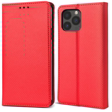 Moozy Étui à rabat pour iPhone 13 Pro Max, Rouge – Étui portefeuille à rabat magnétique intelligent avec porte-cartes et support, emplacements pour cartes de crédit, fonction béquille