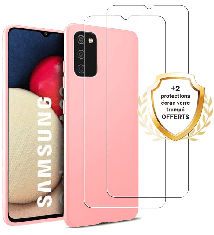 Evetane Coque Samsung Galaxy A02S Silicone liquide Rose + 2 Vitres en Verre trempé Protection écran