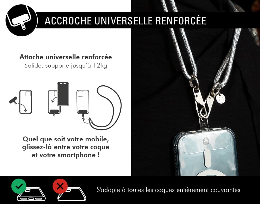 Bandoulière Téléphone Universelle Paillettes avec Mousqueton Dorée Neuf - vue 6