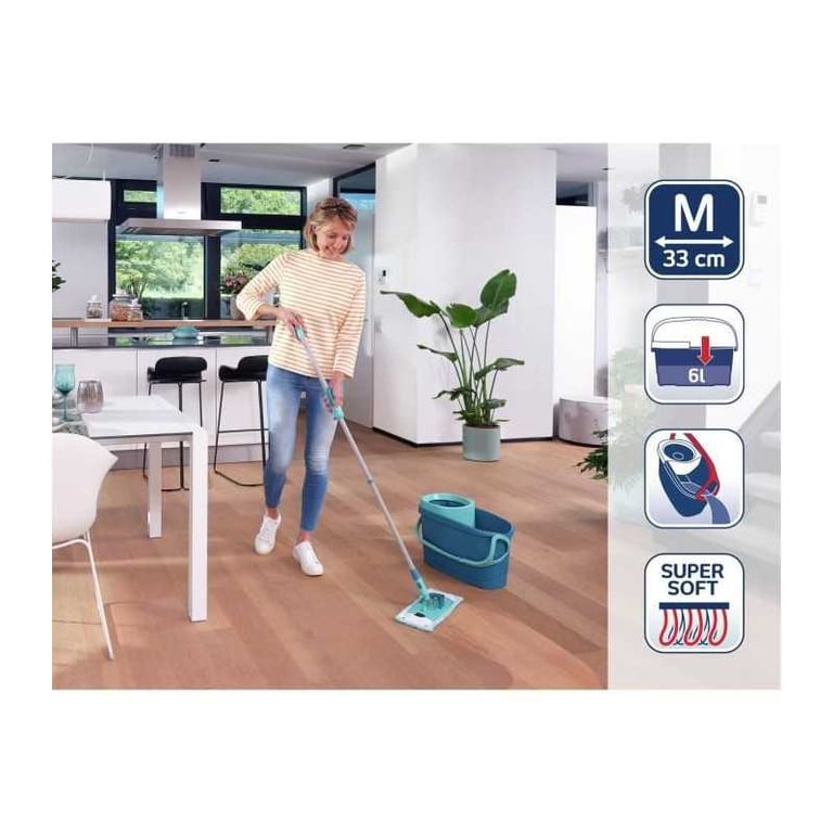Set lave sol avec seau essoreur Leifheit Clean Twist Ergo 52120 balai serpillère à plat manche télescopique 110 140 cm - vue 3