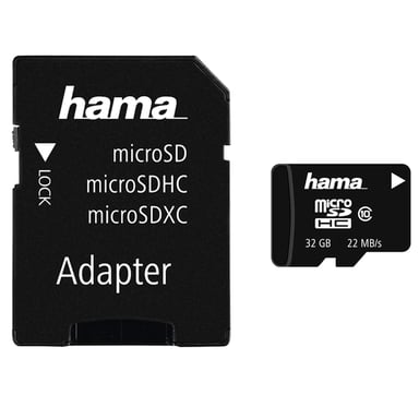 32GB microSDHC Clase 10 22MB/s Tarjeta de Memoria + Adaptador / Móvil