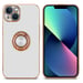 Coque pour Apple iPhone 14 PLUS en Glossy Blanc - Or avec anneau Housse de protection Étui en silicone TPU flexible, avec protection pour appareil photo et support voiture magnétique