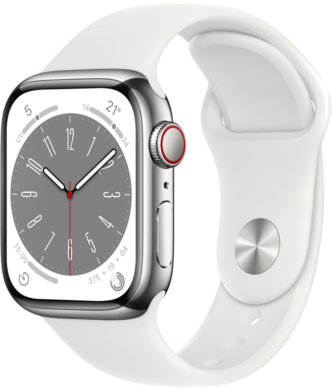 Apple Watch Series 8 OLED 41 mm - Boîtier en Acier inoxydable Argent - GPS + Cellular - Bracelet Spo