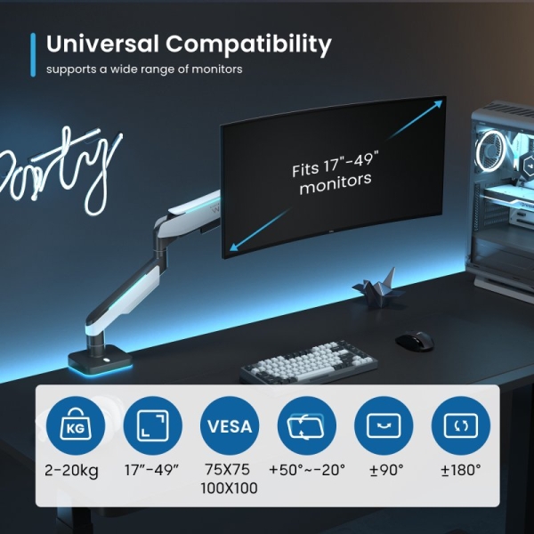 Ewent Support de table pour écran/TV RGB - Pivotant et inclinable - Éclairage RGB - Acier et alumi Gris - vue 2