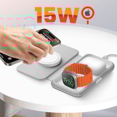 Caricatore Senza Fili Qi 3 in 1 Portatile per iPhone,Apple Watch e AirPods