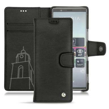 Funda de piel Sony Xperia 5 - Solapa billetera - Negro - Piel lisa de primera calidad
