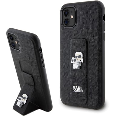 Funda Karl Lagerfeld Karl&Choupette Pins Gripstand Saffiano para iPhone 11/XR