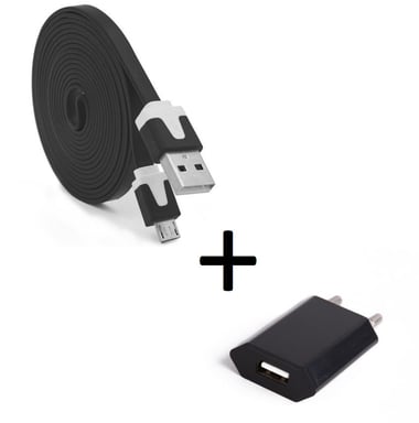Pack Chargeur pour Smartphone Micro USB (Cable Noodle 3m + Prise Secteur Couleur USB) Android