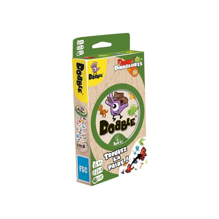 Jeu d'observation Dobble Dinosaures Asmodee 55 cartes Boîte métal Jaune Dès Neuf - vue 3