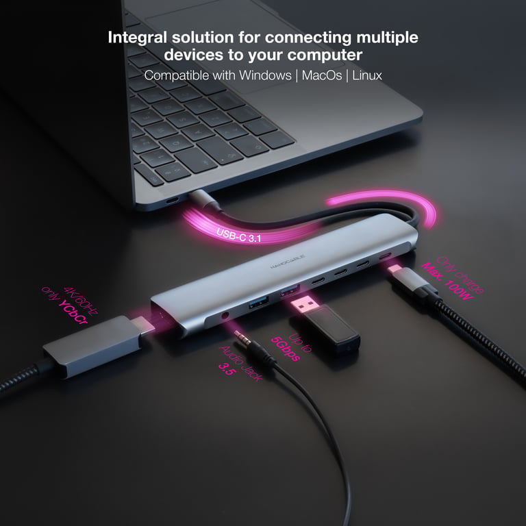 Nanocable 10.16.4608 station d'accueil Avec fil USB 3.2 Gen 1 3.1 Gen 1 Type C Neuf - vue 3
