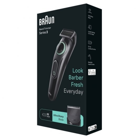 Braun BeardTrimmer 3 BT3411 Noir, Vert - Neuf