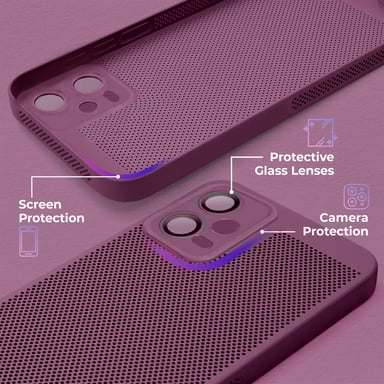 Moozy VentiGuard Coque de téléphone pour Xiaomi Redmi Note 12 Pro 5G, Violet – Housse respirante avec motif perforé pour la circulation de l'air, ventilation, anti-surchauffe