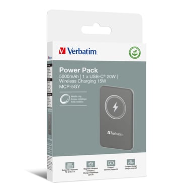 Verbatim Charge 'n' Go Polímero de litio 5000 mAh Cargador inalámbrico Gris