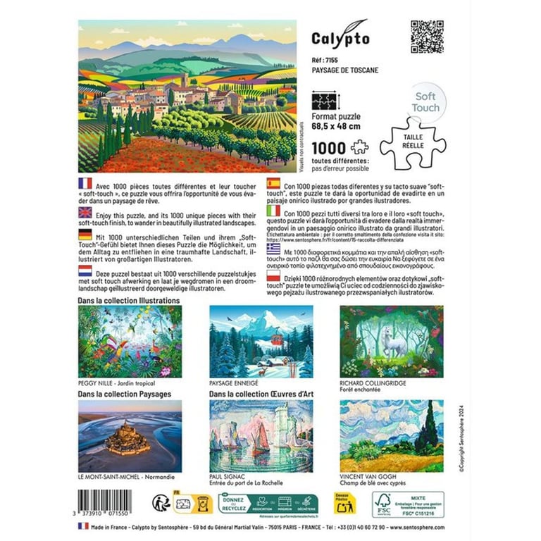 Puzzle SENTOSPHERE Calypto 1000 pièces Paysage de la Toscane Toucher soyeux Dès - vue 5