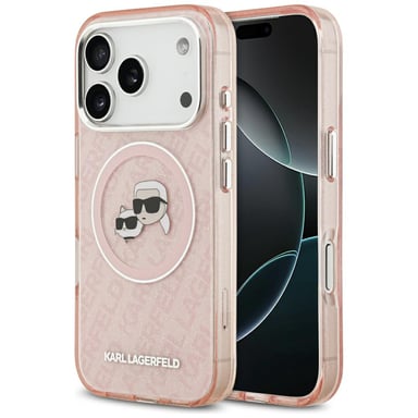 Custodia Karl Lagerfeld IML Glitter Karl & Choupette Heads Logo MagSafe per iPhone 17 Pro Max rosa