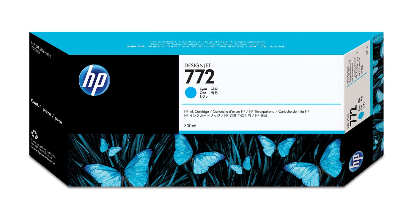 HP 772 - 300 ml - cyan - original - DesignJet - cartouche d'encre - pour DesignJet HD Pro MFP, Z5200, Z5200 PostScript, Z5400 PostScript ePrinter - Neuf