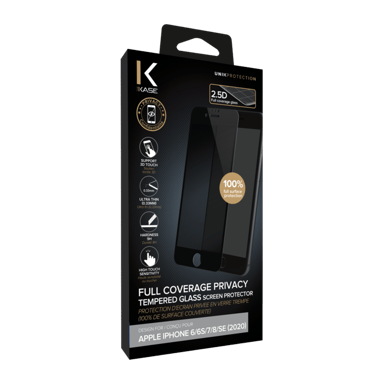 Protector de pantalla privado de cristal templado (100% cobertura de superficie) para Apple iPhone 6/6s/7/8/SE 2020, Negro