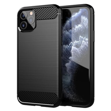 Coque pour Apple iPhone 11 PRO en Brushed Noir Housse de protection Étui en silicone TPU flexible, aspect inox et fibre de carbone
