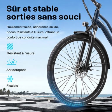 VéLo Électrique Urban 7 | Moteur 250W | Batterie 36V 12.8Ah | Pneus 700C*50C Pouces | Vitesse Max 25 km/h | Autonomie 70 km | Bleu