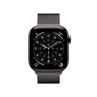 Watch Series 11 (2025) GPS + Cellulaire Boitier de 46mm en Titane Ardoise avec bracelet milanais, Noir - M/L