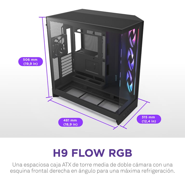 Boitier moyen tour NZXT H9 Flow RGB Ventilateurs RGB inclus CM H92FW R1 - vue 6