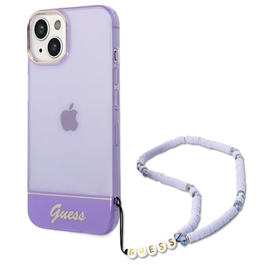 Custodia Guess per iPhone 14 6,1'' viola Cinturino perla traslucida