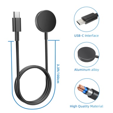 Cargador USB-C para Samsung Galaxy Watch 3/4/5/6/7, Active 1/2 Black