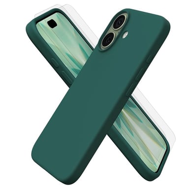 EVETANE Coque iPhone 17 Silicone liquide Verte + 2 Vitres en Verre trempé Protection écran Antichocs