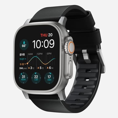 Nomad Active Band Pro Bande Noir, Argent Cuir, Acier inoxydable - Neuf