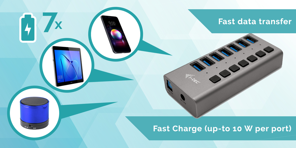 i tec USB 3.0 Charging Hub 7 Port + Power Adapter - vue 3