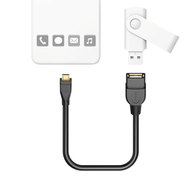Câble adaptateur USB 2.0, OTG, mâle micro-B vers USB-A femelle, 15 cm, noir