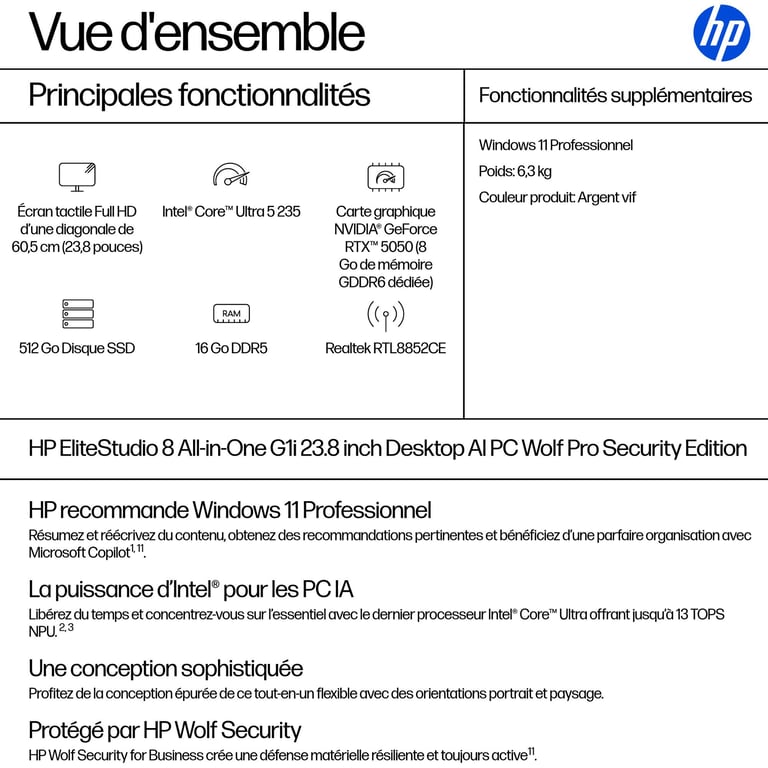 HP EliteStudio 8 G1i AI 23.8 Core Ultra 5 235 3.4 GHz RAM AZERTY - vue 8