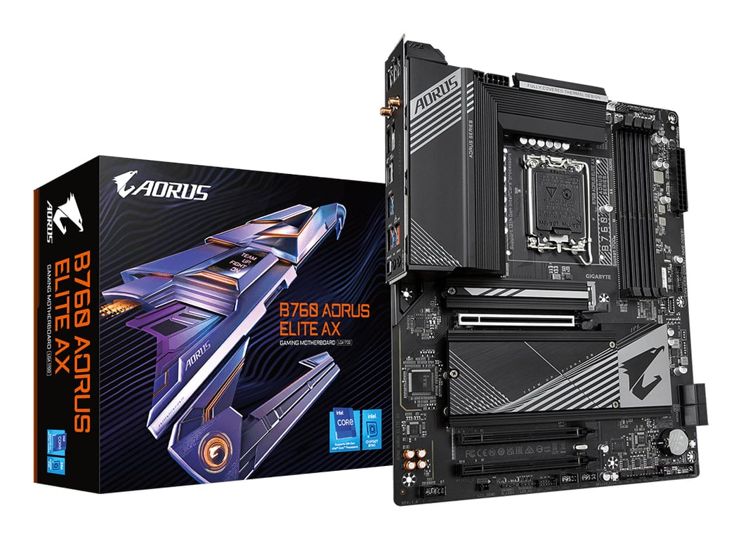 GIGABYTE B760 AORUS ELITE AX Carte Mère Prend en charge les processeurs Intel Core de 14e génération VRM 12+1+1 phases jusqu'à 7800MHz DDR5 OC 1xPCIe 4.0 + 2xPCIe 3.0 .2 Wi Fi 6E LAN 2.5GbE USB 3.2 Gen 2 Neuf - vue 2