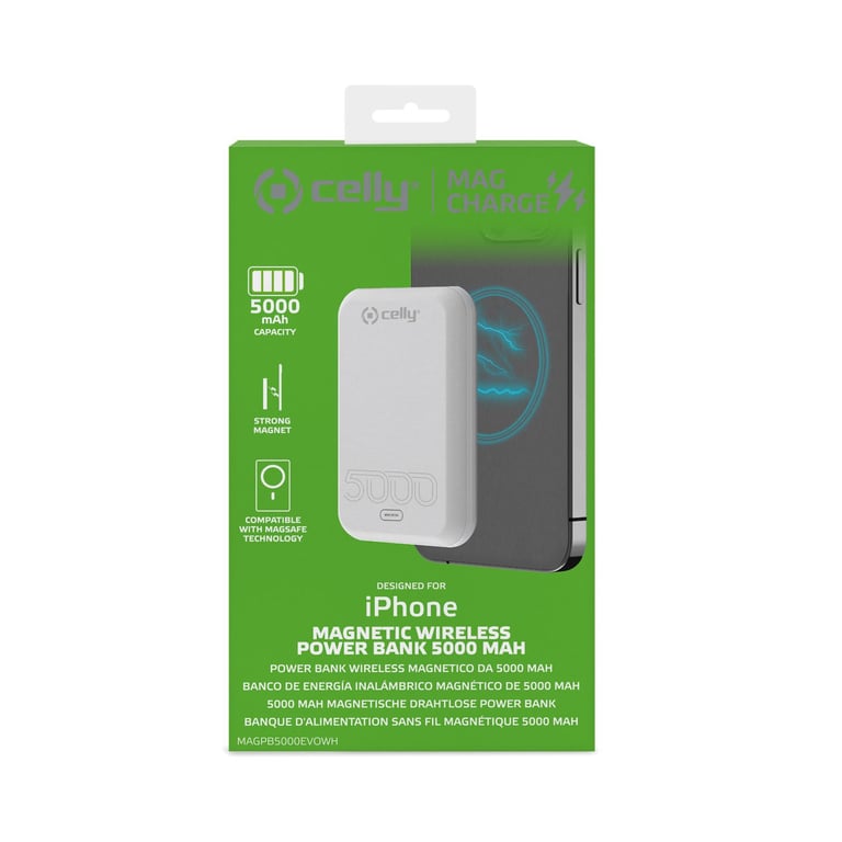 Celly MAGPB5000EVOWH banque d'alimentation électrique 5000 mAh Recharge sans fil Neuf - vue 2