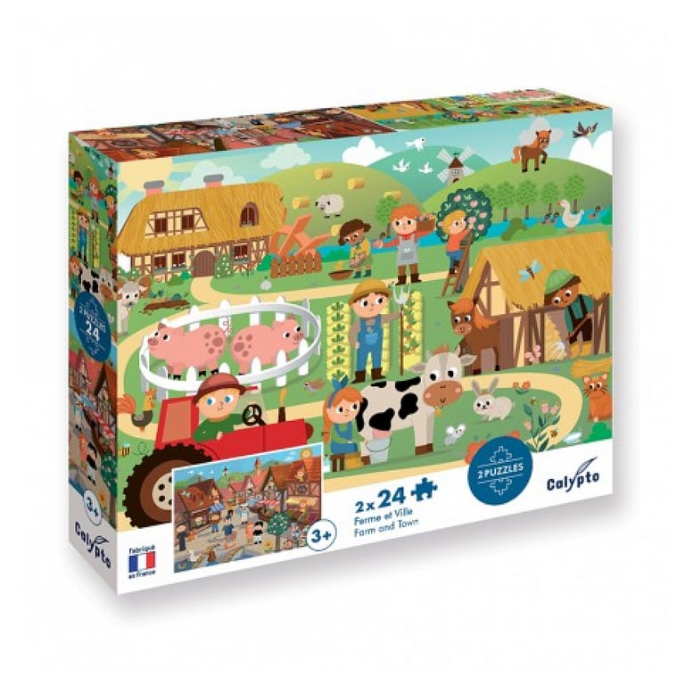 Sentosphere Puzzle éducatif 2 x 24 pièces: Ferme et Ville pour enfants à partir de 3 ans