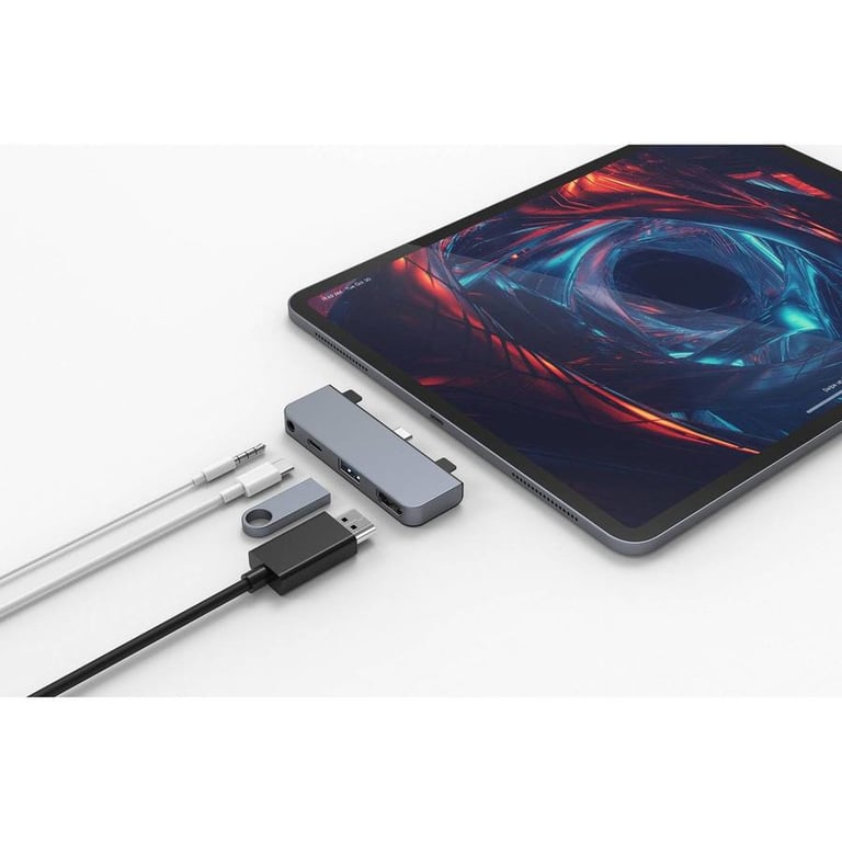 HYPER Hub USB-C HyperDrive 4-en-1 pour iPad Pro / Air - Ports : HDMI 4K30Hz - USB-A 5 Gbit / s - USB-C 5 Gbit / s 60 W - Silver