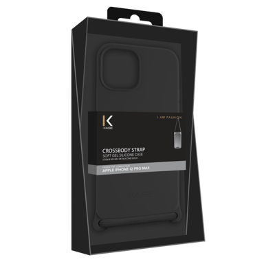 Custodia a tracolla in morbido silicone gel per Apple iPhone 12 Pro Max, nero satinato