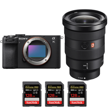 Cámara híbrida Sony A7C II Noir + FE 16-35mm f/2.8 GM + 3 SanDisk 128GB Extreme PRO UHS-II + Ebook ''20 consejos para fotos que impactan''