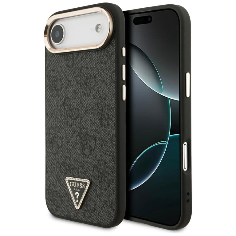 Guess PU Leather 4G Triangle Logo Gold Frame Case with MagSafe for iPhone 17 Air 6.5