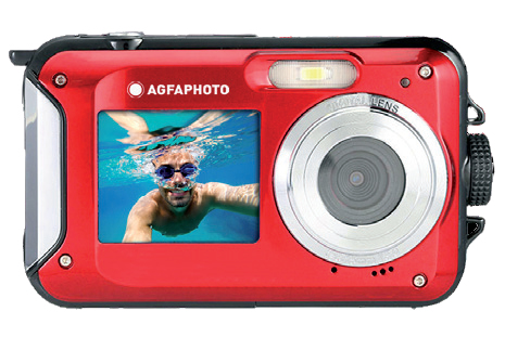 AGFA PHOTO Realishot WP8000 - Cámara Digital Sumergible, 24 MP, Vídeo Full HD, Doble Pantalla LCD, Zoom Digital 16x, Estabilizador Digital, Batería de Litio - Rojo