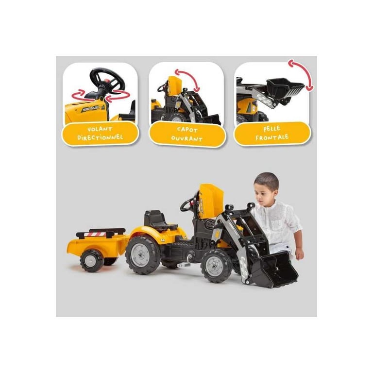 Tractopelle à pédales FALK SuperBuilder Volant directionnel Remorque - Neuf