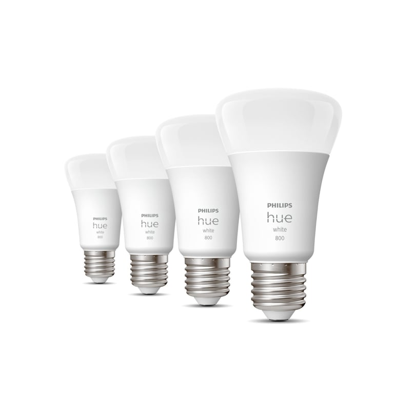 Pack de 4 ampoules LED connectées Philips Hue White E27, équivalent 60W, 800 lumens, compatible Bluetooth - Neuf