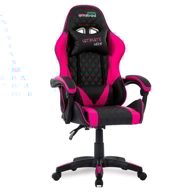 Amstrad ULTIMATE-FUSHIA Fauteuil / Chaise de bureau Gamer coloris noir & fushia - coussin lombaire & appuie tête