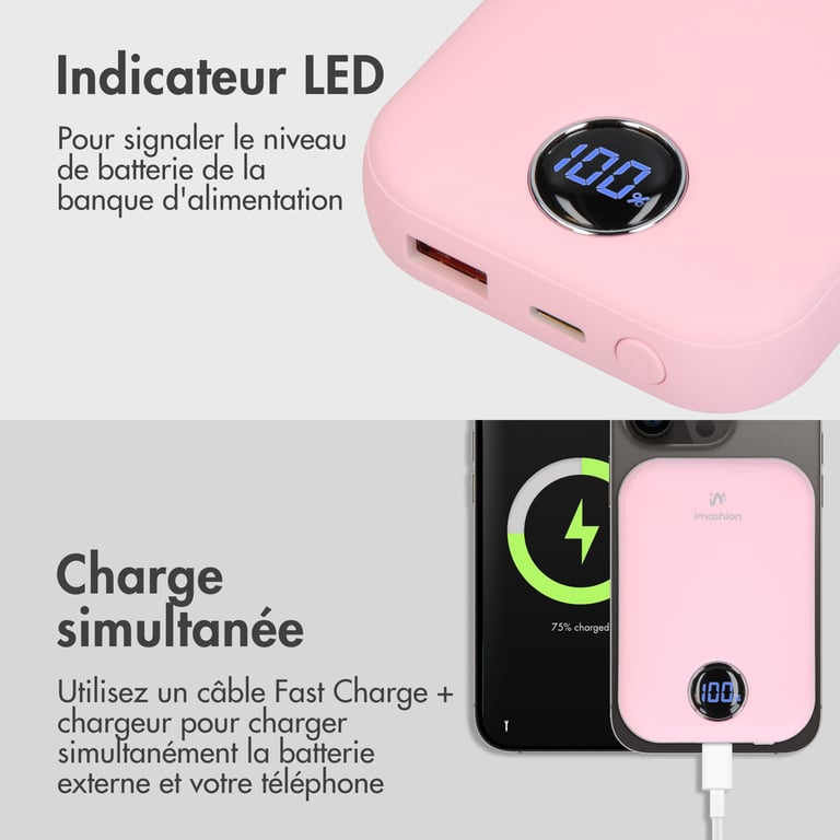imoshion Batterie externe MagSafe 10.000 mAh - Batterie externe sans fil - Rose - Neuf