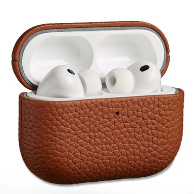 Accezz Coque en Cuir véritable pour Apple AirPods Pro 3 - Cognac